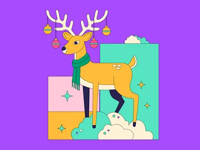 Whimsical holiday reindeer illustration card celebration christmas cute december event festive graphic holiday illustration ornament reindeer scarf season xmas