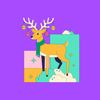 Whimsical holiday reindeer illustration card celebration christmas cute december event festive graphic holiday illustration ornament reindeer scarf season xmas