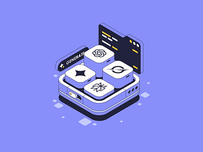 AI Generate APPS isometric concept 3d ai app code cyber data design digital gemini gen gpt grok illustration integrate isometric logo ui web