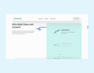 Conexa - ERP Services Website Scroll Interaction backswitch branding design erp framer graphic design illustration interaction light logo minimalist mode realproject saas scroll teal ui ux website