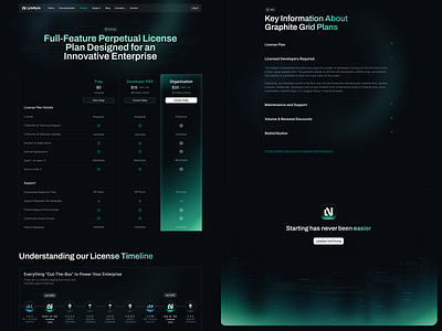 Pricing page for LyteNyte Grid dark landing page page plans pricing responsive table web design webdesign website