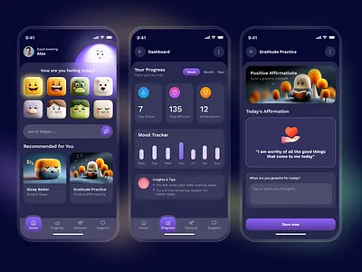 MindEase - Mental Health App 3d app design chatbot clean ios mental health mental health app mentalhealth mobile mobile app mood self care ui ui design ux