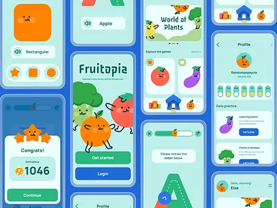 Fruitopia — Smart & Playful Educational App Design app design character colorful app design educational app fruit app fun app game game design game for kids game ui ux graphic design illustration learning app plants app ui