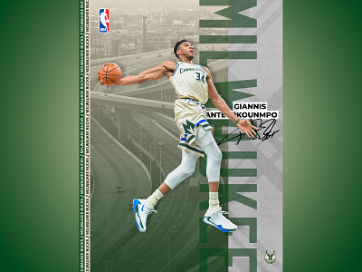 Giannis Antetokounmpo - NBA Poster basketball design flat giannis antetokounmpo graphic design illustration milwaukee bucks nba nba poster sports sports design