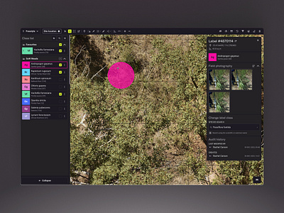 Environmental Restoration Tool - Labeller b2b carbon climate tech dark mode ecology environment gis internal labelling layers map species tagging tool ui