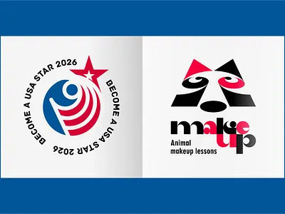 1) Become a USA Star 2026 2) Animal makeup lessoms design icon illustration logo typography логотип типография