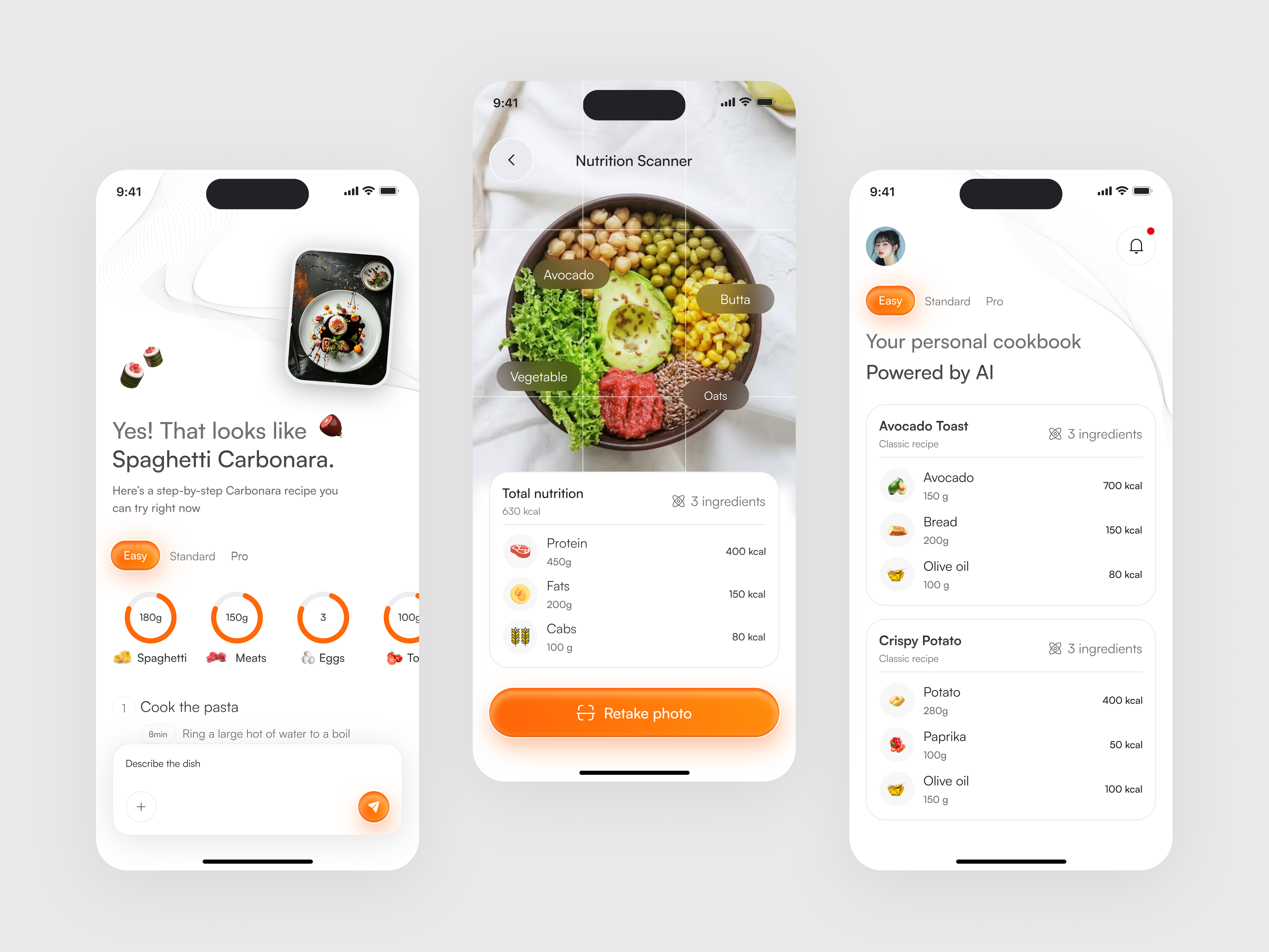 AI-Powered Calorie Scanner & Cooking Assistant ai ai cooking assistant ai food tracker app app design app interface app screen design meal app mobile mobile app mobile app design modern app ui nutrition tracker onboarding screen product design ui ux