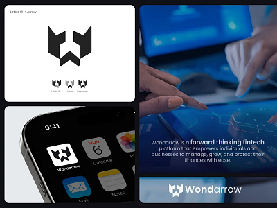 Wondarrow – Fintech Logo Design A modern and dynamic fintech lo 3d branding graphic design logo