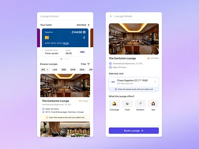 Airport Lounge Access App • VisionUI airport airport travel app card credit card design lounge lounge access travel travel app ui ui design uiux uiux design ux design