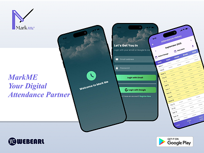 Mark Me – Smart Attendance & Time Tracking App appinterface appportfolio attendanceapp attendancetracking dashboarddesign employeemanagement markme mobileappdesign mobilesolution mobileux productivityapp productivitytool studentattendance timemanagementapp timetrackingapp uiux userexperience uxdesign workforceapp workplaceapp