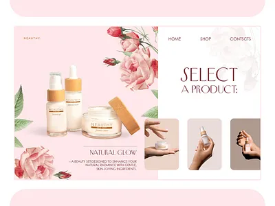 Main screen design for a cosmetics brand website branding cosmetics flowers homepage minimalism natural skincare ui webdesign website