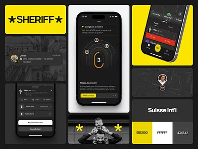MySheriff. Mobile Safety App alert app design emergency service font inspiration interaction interface location tracking map mobile design notifications product protection safety safety control sos ui ux yellow