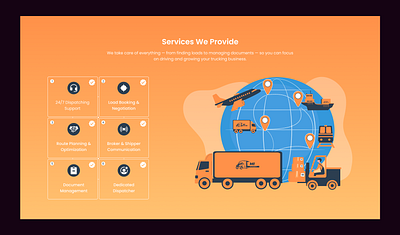 Our Service Section of Truck Dispatching behance cargo dribble freight landing page landing page section logistics logistics website modern ui our services responsive design service design shipping transportation truck dispatch trucking ui design ux design website design website section