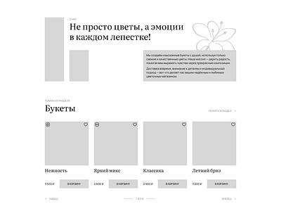 Wireframe of a florist e-commerce catalog design ecommerceui flowershop prototype ui ux uxdesign wireframe