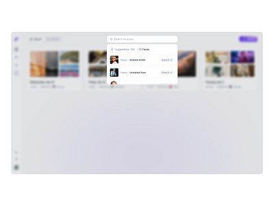 Clipido - Search UI ai cloud content drive face detection filter light minimal photos purple search storage ui ux videos white