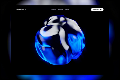 AI UI Animation 3d 3d blender animation bloom blue dark graphic design hero section loop animation motion graphics sphere technology ui design ui inspiration