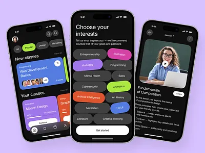 Online Course Mobile App Interface app design application design e learning app education mobile app mobile app design mobile ui modern app ui online course popular ui design ui ux video player ui