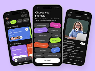 Online Course Mobile App Interface app design application design e learning app education mobile app mobile app design mobile ui modern app ui online course popular ui design ui ux video player ui