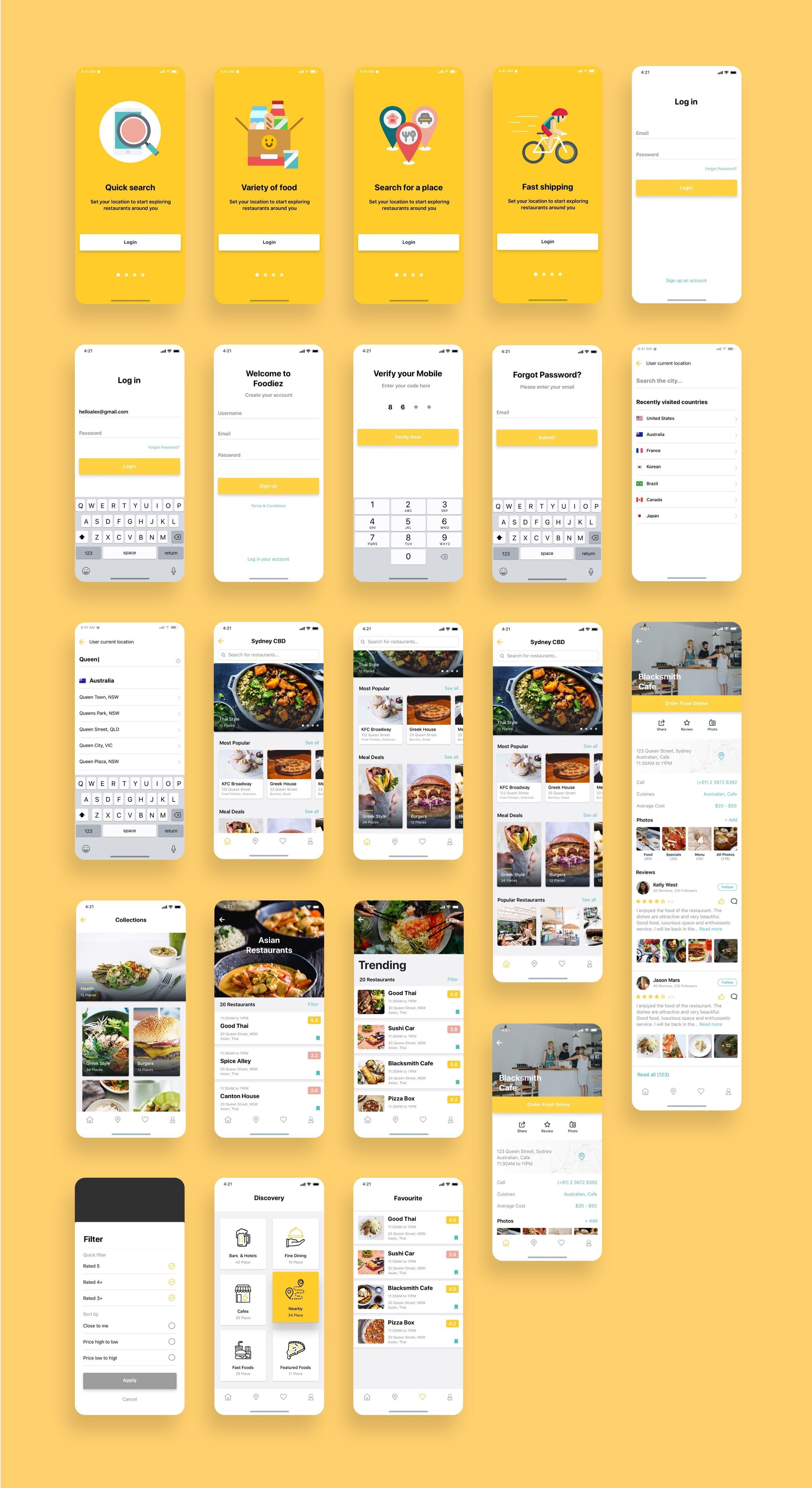 Foodiez – Food Delivery App UI/UX branding design graphic design illustration typography ui ux