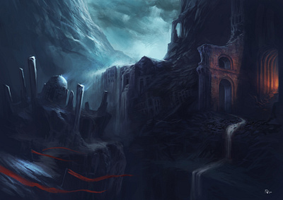 Dark Times concept art cover art dark digital art digital painting environment fantasy gothic horror illustration ruins temple