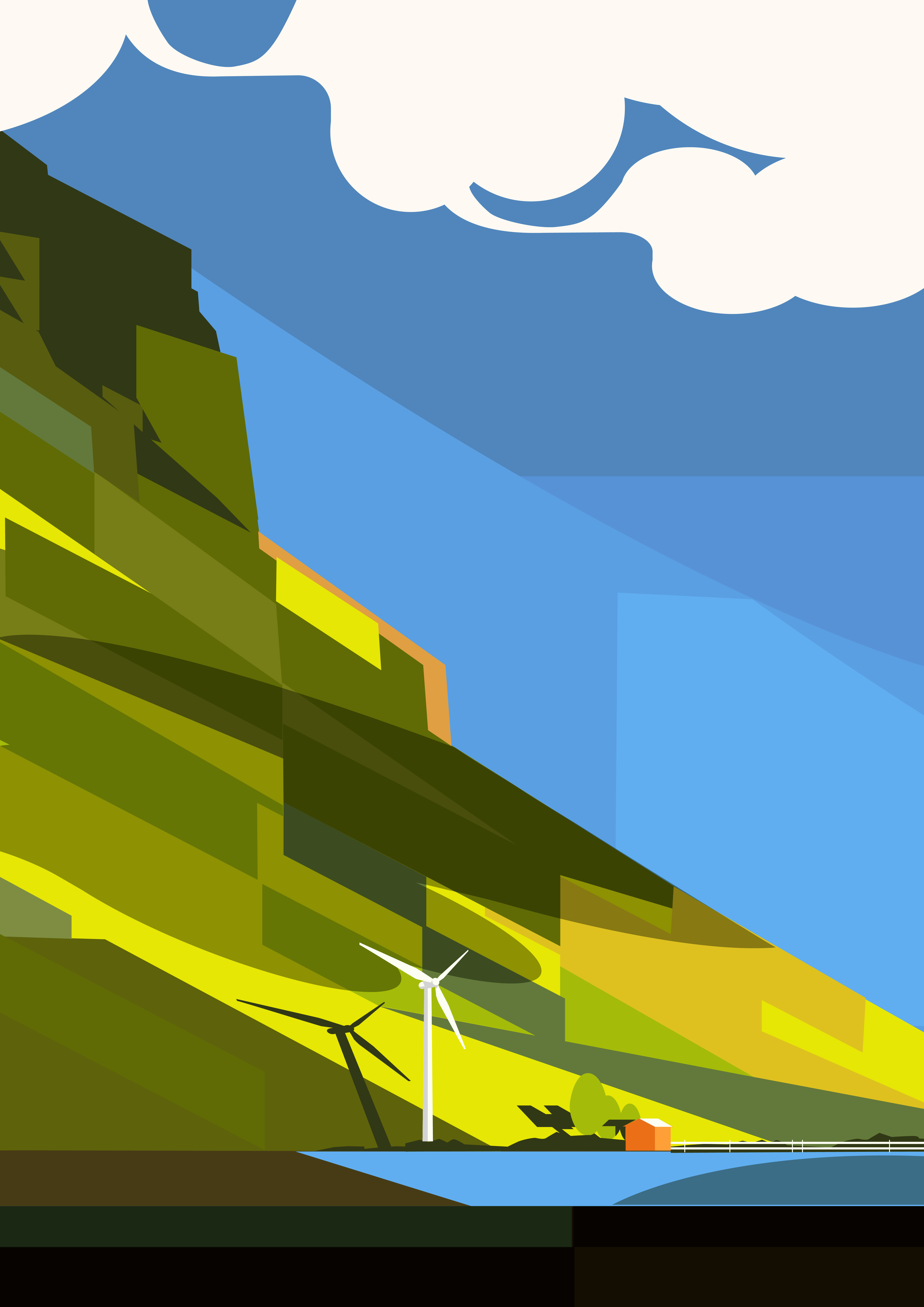 Mountain field abstract composition design eco ecology editorial editorial illustration graphic design illustration laconic landscpae magazine illustration minimal mountain poster print windmill