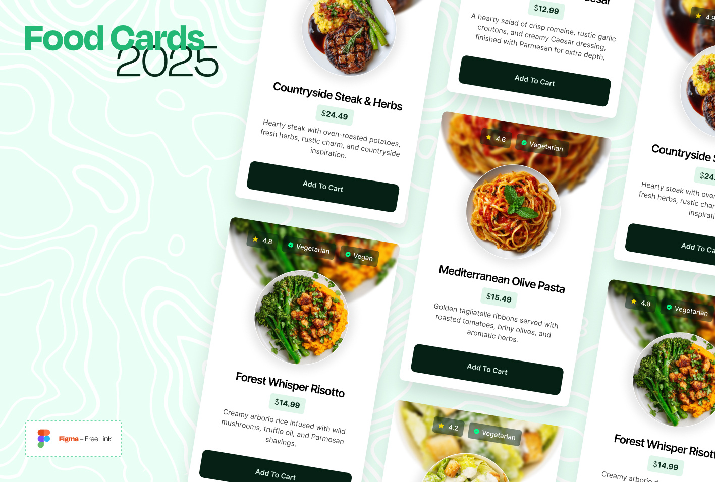 Food UI Cards (+ Figma) 2025 app branding card figma food graphic design kit layout mobile modern ui