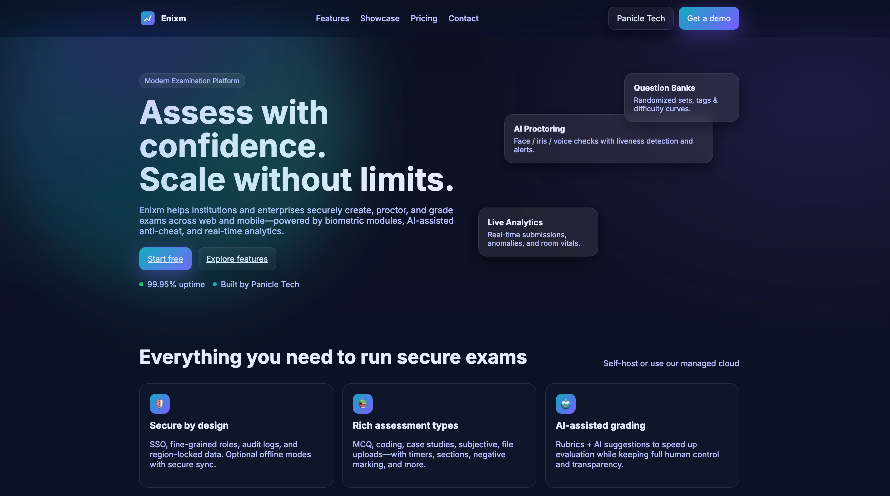 Enixm — Secure Examination Platform 3d animation code css exam fullstack graphic design html landing panicle react tailwind ui