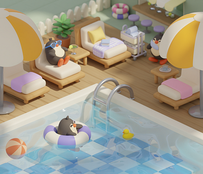 Summer Waddle Resort 3d blender branding graphic design ui