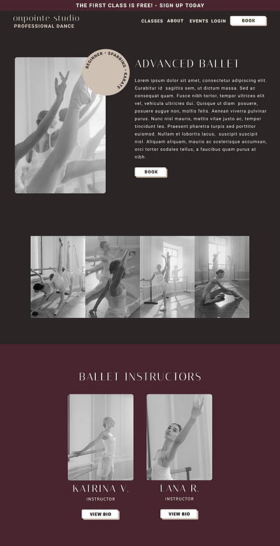 Ballet Studio Class Page Concept branding design ui web design