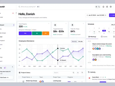 PlaceUI Project Management Dashboard analytics charts colorful components crm dark mode dashboard design system events graphic design light mode navigation placeui project management tables ui