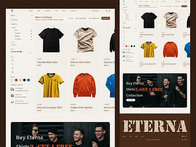 Eterna Product listing page clothing brand design ecommerce eterna product productdesign productlisting ui uiux ux wabedesign wabesite web design