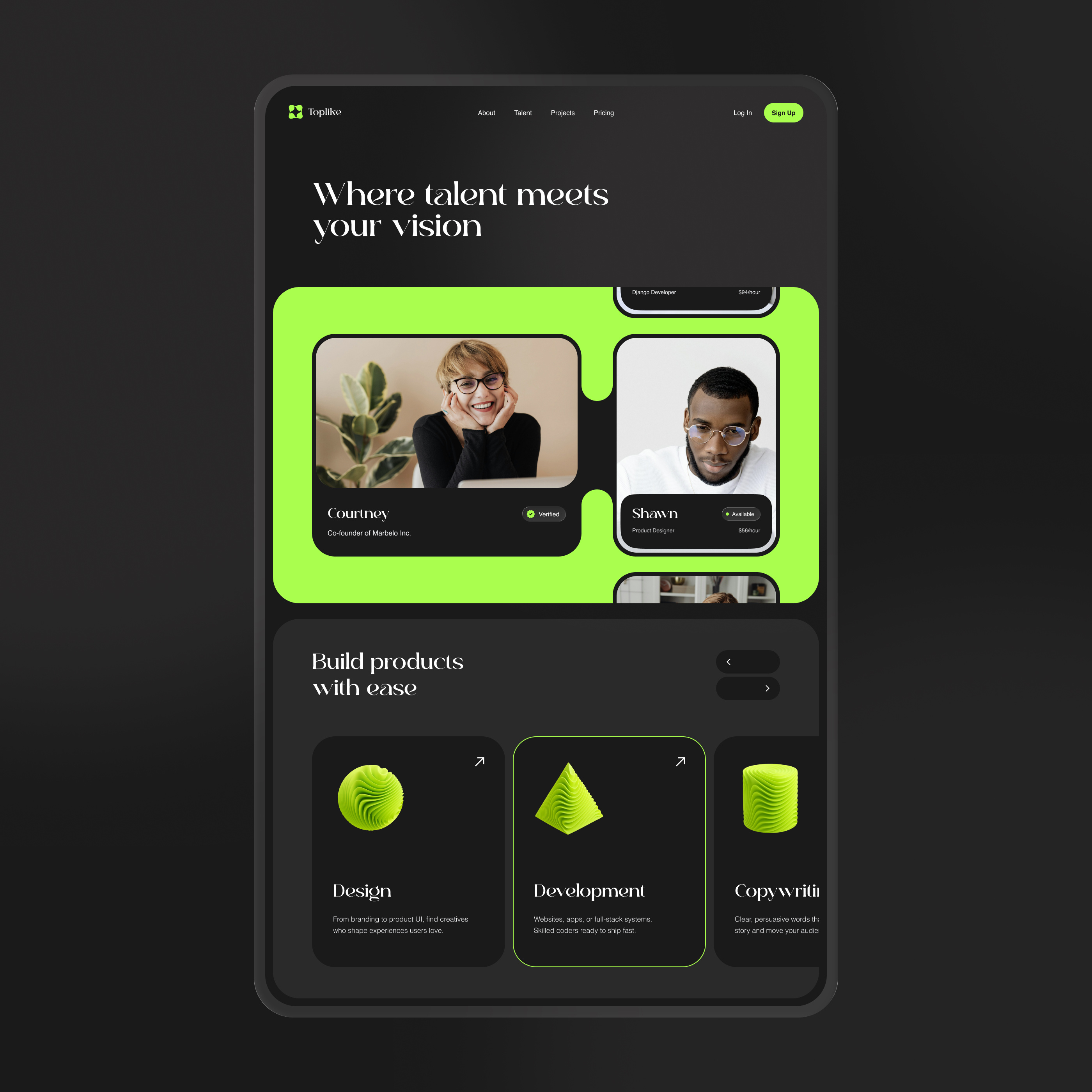 Toplike - Project Matchmaking Platform branding creative design inspiration landing page ui ui design ux design website