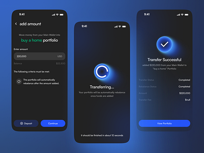 fund transfer flow (designed for INTG Investment app) add amount add fund amount finance financial fintech interaction design minimal ui mobile app modern design portfolio product design transfer transfer flow transferring ui ui design ux design