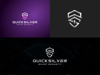 Quicksilver Smart Security Logo – Shield & Keyhole brand identity branding custom logo design graphic design illustration logo logo design logo maker minimal modern logo securitylogo shield icon smart security tech logo typography ui ux vector