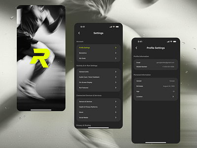 Running App Settings appdesign challenge dailyui darkmode design fitnessapp minimal runningapp settings ui ux