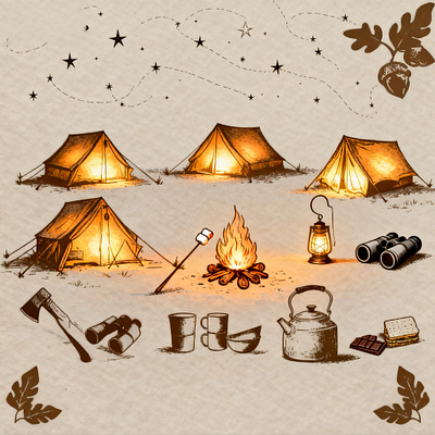Camping Hand Drawn Illustrations app branding design graphic design illustration logo typography ui ux vector