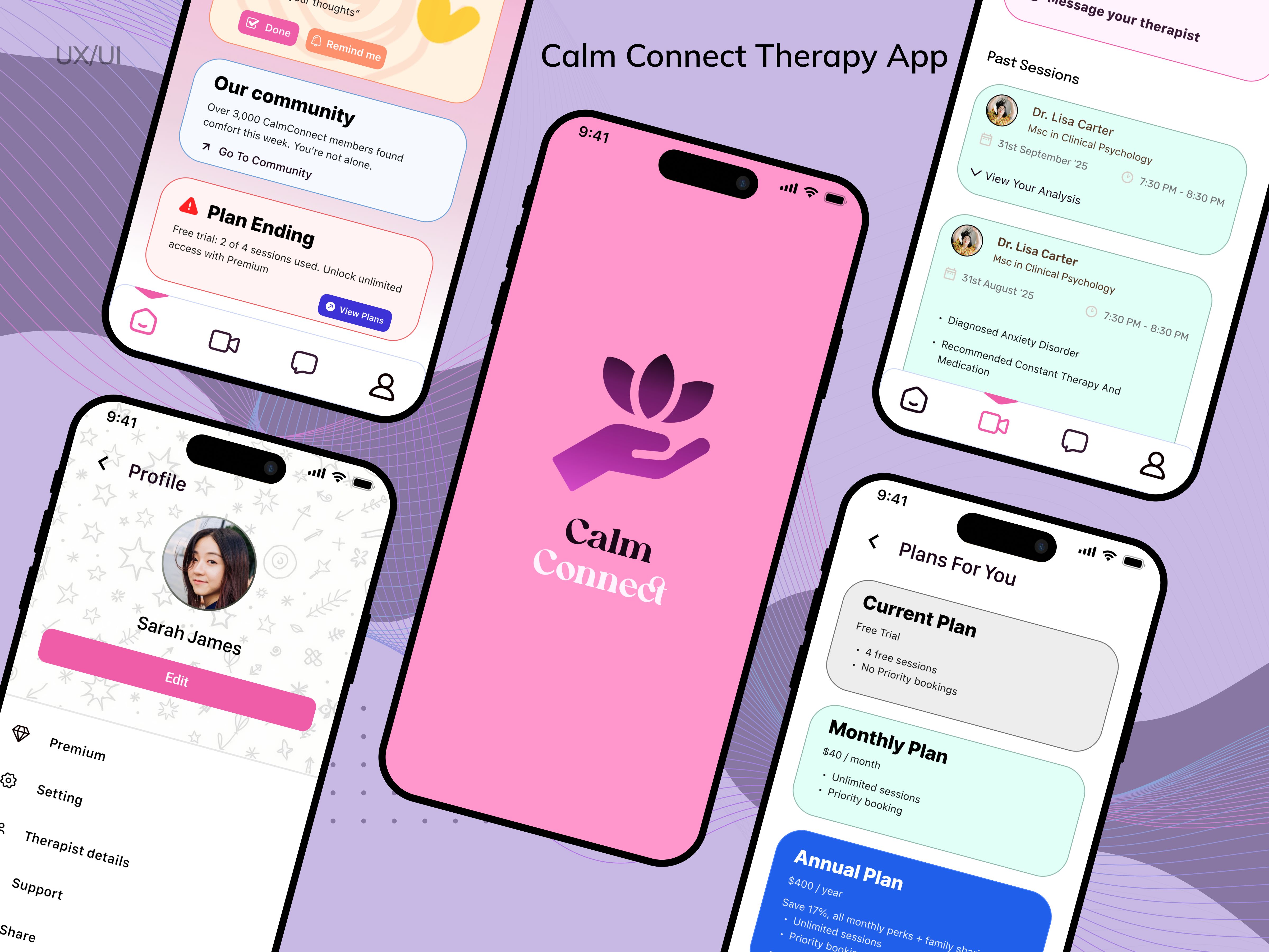 CalmConnect – Therapy App UI casestudy figma mobile app mobile design therapy app ui ui ux