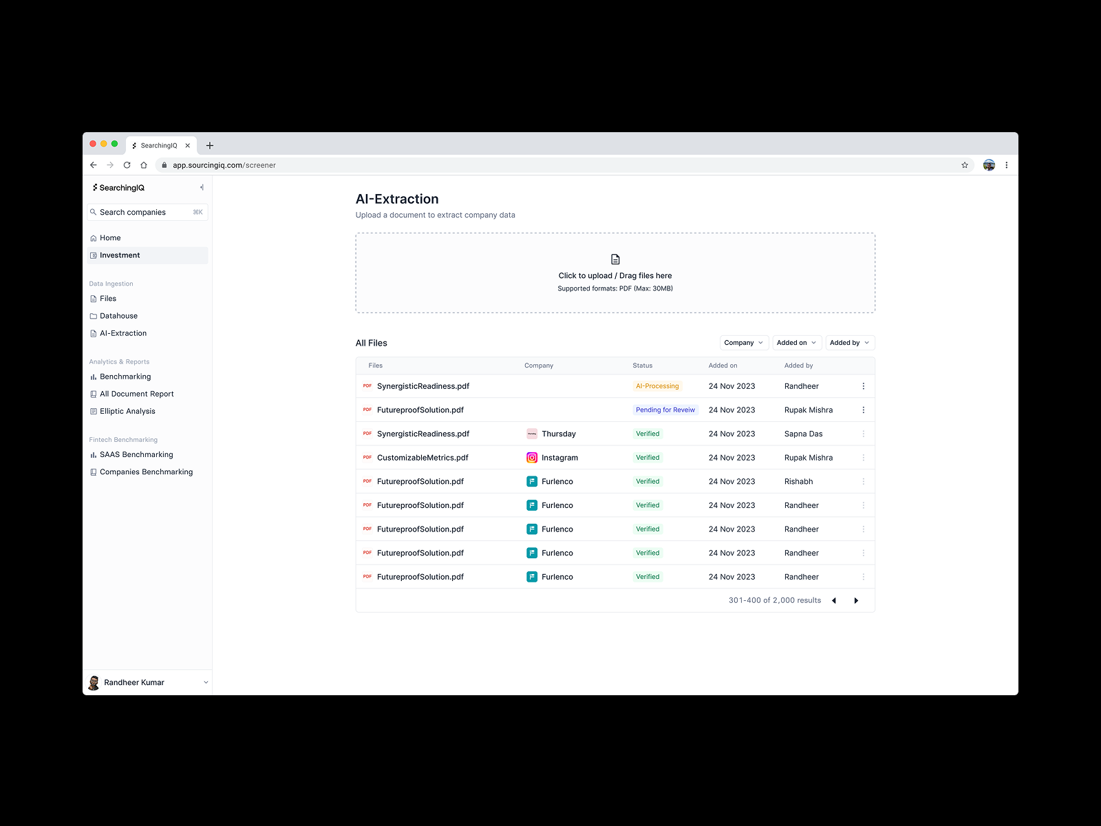 File Listing ai document extraction files ui