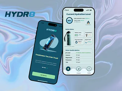 Hydr8 – Smart Water Bottle App UI case study figma mobile app ui
