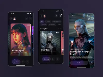 Cinematic Streaming App UI – Dark Mode anime app darkmode cinematic app design dark mode darkmode design glass graphic design mobile app mobile app cinematic mobile app darkmode mobile app design mobileapp glass theme dark mode ui