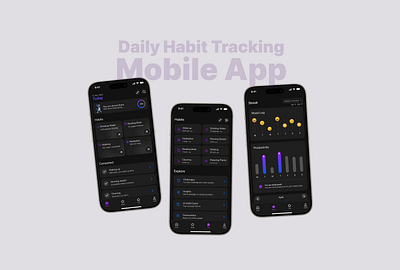 Daily Habit Tracking Mobile App branding dark theme habit tracker mobile app ui uiux user experience ux