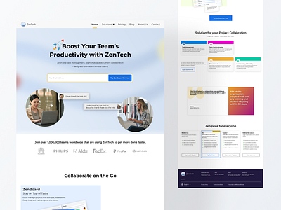 ZenTech – Productivity & Collaboration Platform Landing Page branding design landingpage productdesign saas taskmanager ui ux design webappdesign webdesign website