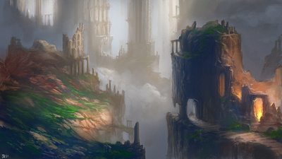 Ruins ancient concept art cover art dark digital art digital painting environment fantasy illustration light ruins