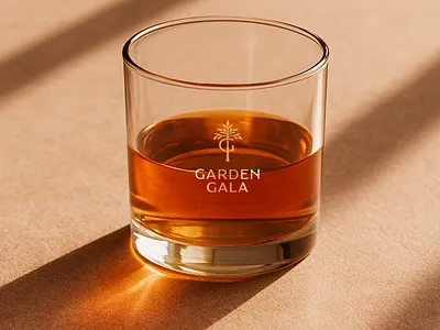 Garden Gala 2026 branding cocktail glass typography whiskey