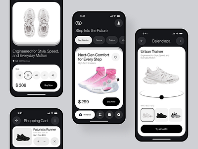 E-Commerce Sneaker App —Shoe Shopping, Virtual Fitting, Store 3d app appdesign concept conceptdesign e commerce ecommerce minimalism mobile mobileapp shoe shoeshopping shoppingapp sneakerapp store typography ui uiux uxui virtualtryon