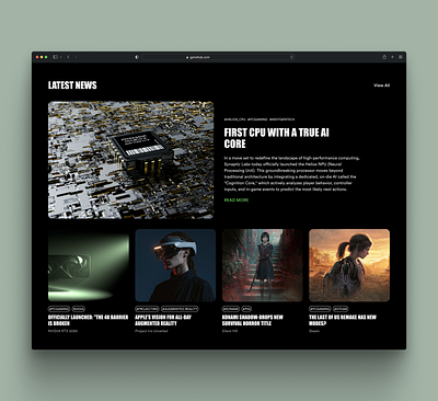 GameHub UI — Bold News Feed Concepts black ui blender dark dark mode figma freelance gaming graphic design news render section ui ux web design website