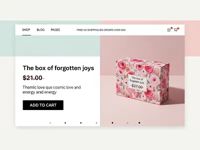 Elegant Floral E-Commerce Landing Page Mockup clean web layout ecommerce web design floral box design landing page design minimal ui online shop design pastel aesthetic design product packaging mockup shopping website ui website mockup