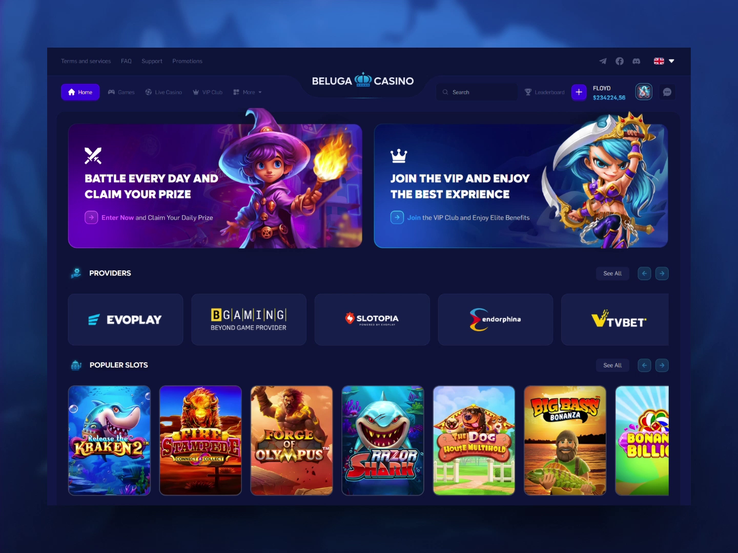 Example of Online Casino (Desktop + Mobile)