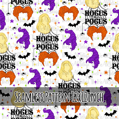 Hocus Pocus Seamless Pattern, Halloween Seamless Pattern bats cute design digital paper graphic design hair halloween halloween pattern halloween textile hocus pocus illustration paper pattern design sanderson sisters seamless pattern spooky sublimation textile design witch witches