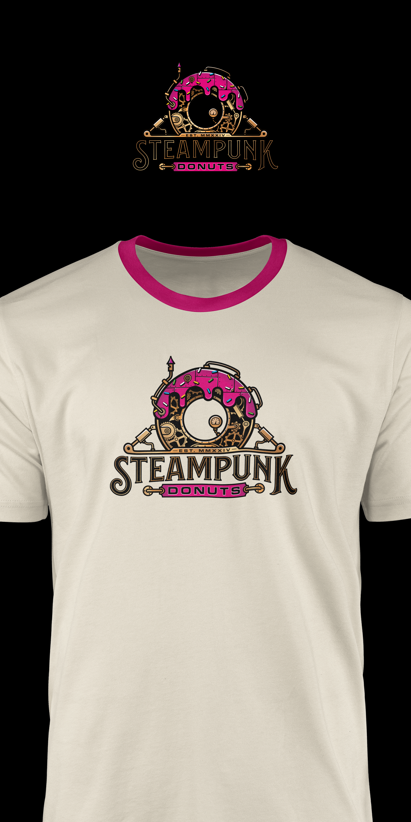 Steampunk Donut Shop Logo bakery branding confectionery donuts gears industreal logo steam steampunk sweet victorian vintage